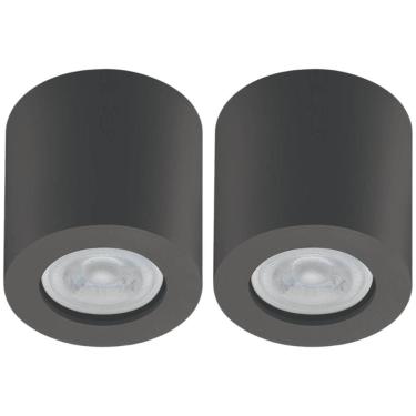 Imagem de Kit 2 Spots Sobrepor Redondos Pretos Bivolt MR16 Luminárias Teto Baixa Dital Zoom Salas...