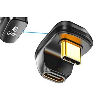 Imagem de FENGHAISHUN Adaptador USB 4 tipo C em forma de U macho para fêmea 180 graus USB 4 conector tipo C extensor PD 100W carregamento rápido 8K 40Gbps @60Hz para laptop, tablet, dispositivo tipo C