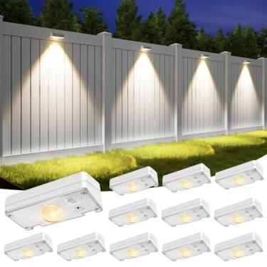 Imagem de APONUO Pacote com 12 luzes de cerca solares, RGB e branco frio e branco quente e 8 cores 1 lente LED Deck Light, cerca de luzes solares à prova d'água, luzes solares externas para quintal/parede/pátio