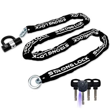 Imagem de Cadeado de corrente de motocicleta antirroubo 8,2 pés/250 cm extra longo cadeias de bicicleta resistentes 10 mm de espessura corrente com 4 chaves segurança 16 mm bloqueio de disco U, bloqueio de corrente de bicicleta à prova de corte, scooter, ciclomotor, portões
