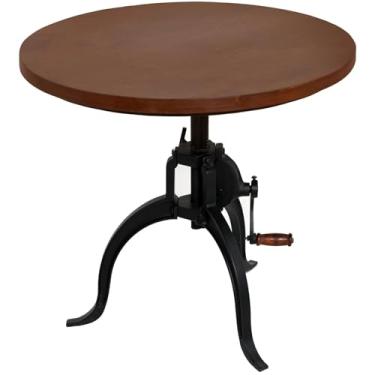 Imagem de NACH Mesa lateral ajustável Kai de madeira de manga e ferro fundido com manivela, mesa de centro redonda, mesa lateral ajustável rústica, mesa de canto industrial, 71,8 x 2,9 x 49,5-66 cm, mesa de