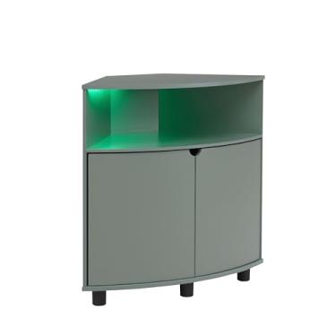 Imagem de HOMES: Inside + Out Berg Modern Armário de canto de LED de 78,7 cm, 16 cores, com portas e 2 prateleiras, cabo de carregamento USB, suporte de TV pequeno para sala de estar, escritório em casa, verde