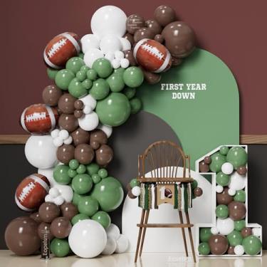 Imagem de Football Balloon Garland Arch Kit 131Pcs Sage Green and Coffee Brown Balloons with Football Foil Balloon for Touch Down Rugby Super Bowl Sport Theme Party Decorations