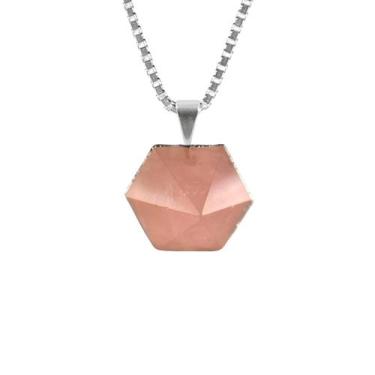 Imagem de Colar 60Cm Prata 925 Quartzo Rosa Hexagonal Semi-Lapidado - Ponte Vecc