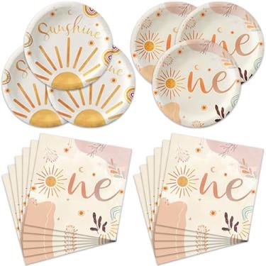 Imagem de 40 peças decorações de primeira viagem ao redor do sol para meninas decoração de chá de bebê boho sol pratos de papel e guardanapos suprimentos de festa luz do sol decorações de aniversário servir 20