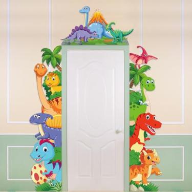 Imagem de Namalu 3 peças de banners de alpendre de aniversário de dinossauro, decorações de porta com tema de dinossauro, placa de varanda de dinossauro para safári na selva, adereços de cabine de fotos, porta