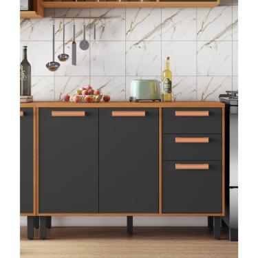 Imagem de Balcão 3 Portas 2 Gavetas 120cm Com Tampo Nápoles Itatiaia Cinamomo-grafite Intenso