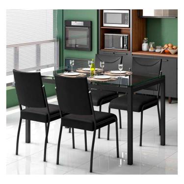 Imagem de Mesa De Jantar Fabone Alexa Com 4 Cadeiras Dora Preto Fosco
