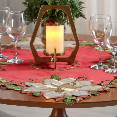 Imagem de Trilho De Mesa Natalino Bordado Inglês 40x140 Rouge