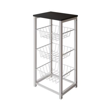 Imagem de Fruteira De Chão Cozinha Desmontada Aço Branco Tampo Preto Madri - Cor: Preto