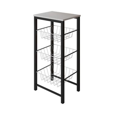 Imagem de Fruteira De Chão Cozinha Montada Aço Preto Cesto Branco Tampo Branco Roma - Cor: Preto