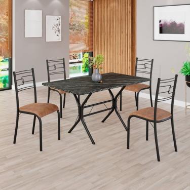 Imagem de Conjunto Sala De Jantar Mesa Retangular 120x75cm Tampo Pedra Ardósia Indiana 4 Cadeiras Paraty C. Marrom - Preto Fosco