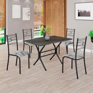 Imagem de Conjunto Sala De Jantar Mesa Retangular 100x60cm Tampo Pedra Ardósia Indiana 4 Cadeiras Paraty Paraopeba- Preto Fosco