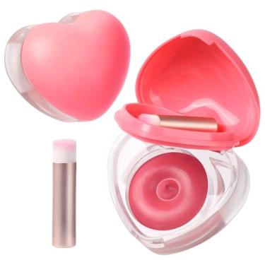 Imagem de Blush creme em forma de coração para bochechas e lábios – Kit de bálsamo labial e bochecha colorido 2 em 1 com mini pincel – Blush orvalhado, maquiagem facial para mulheres, portátil compacto para