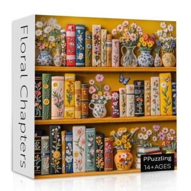 Imagem de Vintage Wildflower Pages Puzzles for Adults 1000 Pieces, Plant Flower Book Art Jigsaw Puzzle, Colorful Blooming Bookshelf Puzzles, Botanical Floral Aesthetic Puzzle for Book Lovers