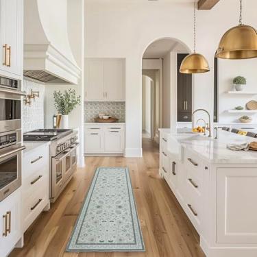 Imagem de EVERGRACE Tapetes Para Corredor 2X8, De Lã Sintética Com Estampa Floral Boho Áreas Internas E Externas, Laváveis Quarto, Sala Jantar, Cozinha, Tapete Pelo Baixo, Decoração Casa, Azul Claro