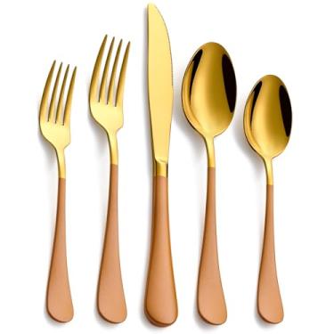 Imagem de Moxinox Conjunto De Talheres Laranja E Dourado Com 20 Peças, Aço Inoxidável 18/0 Cabo Colorido, Serve 4 Pessoas, Moderno Facas, Garfos Colheres, Polido Espelhado, Lavável Na Máquina Lavar Louça