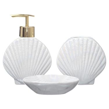Imagem de Kit Banheiro Lavabo Porta Sabonete Líquido/Fundo Do Mar 01 (Branco)