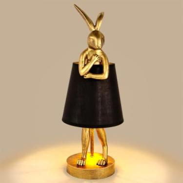 Imagem de YHT Luminária De Mesa Em Formato Coelho, Fofa Led Vintage 15,7" Com Abajur Linho, Parte Principal Dourada Ao Lado Da Para Quarto/Escritório/Sala Estudo/Decoração Casa (Preta)