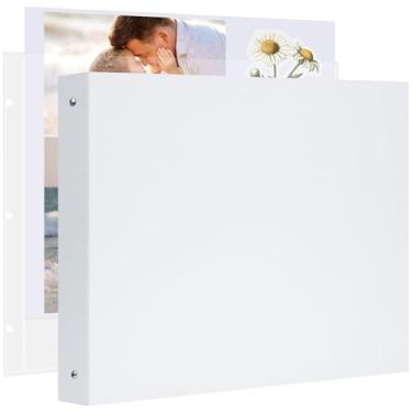 Imagem de Remowith Álbum De Recortes Grande Com 30 Folhas Plástico E Papel Para Scrapbook 12X12", Capa Linho, 3 Argolas, Álbuns Fotos Casamento, Bebê, Família, Memórias, Branco
