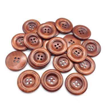 Imagem de KARMELLING 20 Botões De Costura Madeira Para Scrapbooking, 4 Furos, Redondo, Café Escuro, 35 Mm (1-3/8") Diâmetro