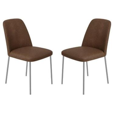 Imagem de Conjunto 2 Cadeiras Londres Couro Marrom Metal Champanhe - Gonçalves D