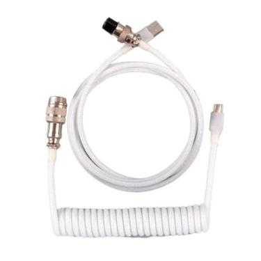 Imagem de Cabo Aviador Enrolado Usb-C 3M Para Teclado Mecânico Branco - Pluscabl