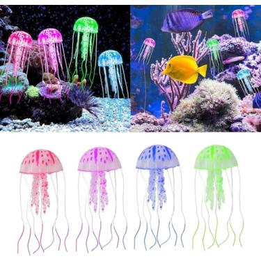 Imagem de Decorações de água-viva com fluorescência para aquário de peixes, 4 peças, para aquário grande e pequeno, brinquedo de água-viva que brilha, para quarto, animais de estimação aquáticos