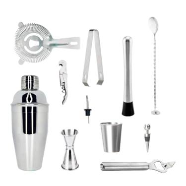 Imagem de Kit Coqueteleira Bar Profissional Para Drinks Bebidas 550ml Inox Com 12 Peças Drinks Barman Caipirinha Bar Suporte de Madeira