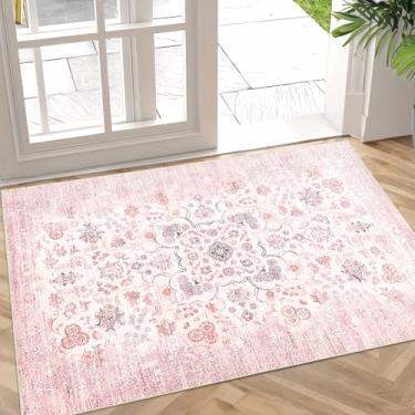 Imagem de Castage Tapetes pequenos 5 x 7 cm, tapete rosa para entrada, banheiro, cozinha, entrada, boêmio, vintage, envelhecido, casa de fazenda, lavável, tapete antiderrapante, cinza blush floral
