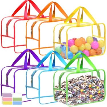 Imagem de 6 pacotes de bolsas de armazenamento de brinquedos extragrande, 30 x 23 x 17 cm, bolsas organizadoras de brinquedos coloridas transparentes à prova d'água com etiquetas, zíperes duplos e design