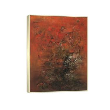 Imagem de MUHJDYC Zao Wou-ki Pintura famosa abstrata - imagem de arte em tela - arte de parede para sala de estar - reprodução de impressões (12.04.60) moldura prata 60x80cm-23x31in