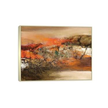 Imagem de MUHJDYC Zao Wou-ki Pintura famosa abstrata - imagem de arte em tela - arte de parede para sala de estar - reprodução de impressões (09.01.70) 60x80cm-23x31in moldura prata