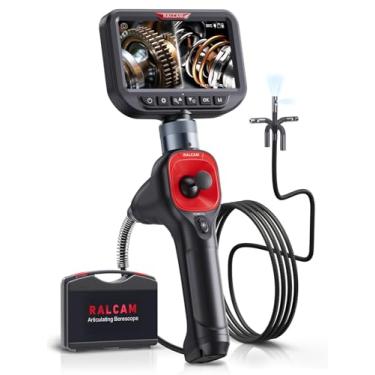 Imagem de Ralcam Lente dupla articulada de 360°, joystick de 13 cm, câmera de endoscópio industrial de 4 vias com luz, sonda fina de 6,5 mm, câmera de inspeção semi-rígida de cobra de 1,5 m para mecânica