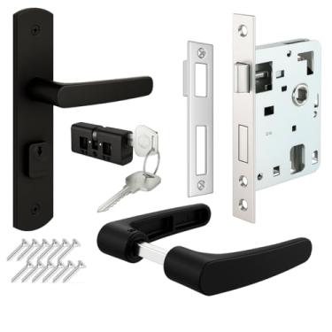 Imagem de Kit 1 Fechadura Completa Soprano Ipanema Porta Madeira Entrada Externa Maçaneta Espelho Contra Testa Chaves Parafusos