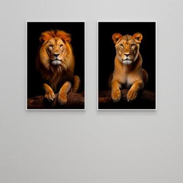 Imagem de Quadro decorativo Leão e Leoa - MeMoldura, Moldura Branca, 60x90cm