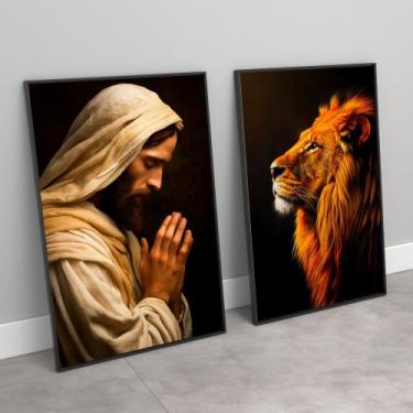 Imagem de Quadro decorativo Jesus e o leão da tribo de Judá - MeMoldura, Moldura