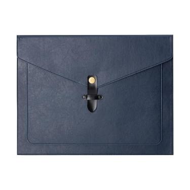 Imagem de QiXin Pasta de arquivo de couro PU azul, organizador de arquivos com fecho de pressão, pasta de documentos importante com bolsos, organizador de documentos, capa para notebook, pasta de arquivamento