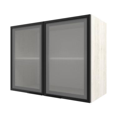 Imagem de Armário Aéreo Bartira Rubi com 2 Portas de Vidro, 1 Prateleira e 80cm de Largura - Freixo/Preto Poah