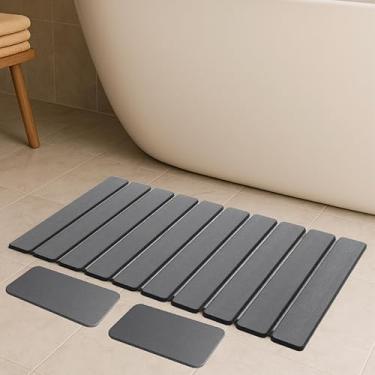 Imagem de Amb Creativitat Tapete de banho de pedra dobrável – Tapete de banheiro de secagem rápida e tapete de secagem de cozinha – Conjunto de 3 peças, antiderrapante, absorvente de água, tapete de banheiro de