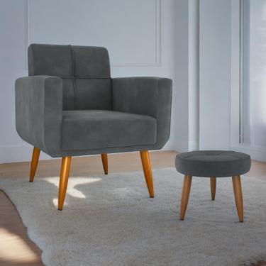 Imagem de Jogo Poltrona E Puff Para Sala Hazen Veludo Cinza