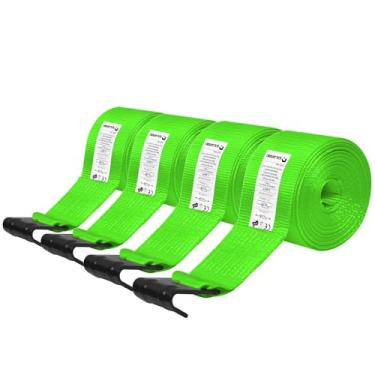 Imagem de SALUINOKI 4 peças de correias de 10 cm para reboque de mesa correias verdes de caminhão de 9 m, correias de guincho de 10 cm x 7,6 m com gancho plano alça de carga resistente de 2,5 kg de controle de