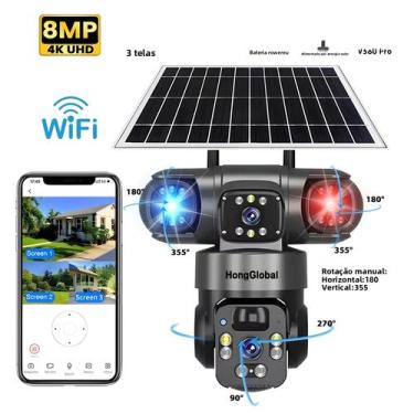 Imagem de Câmera PTZ Solar 4K WiFi Externa HongGlobal 8MP Lente Dupla V380 pro V
