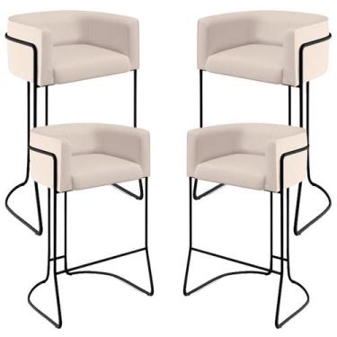 Imagem de Kit 04 Banquetas Decorativas Fixa Base de Aço Preto Betina D02 Veludo 