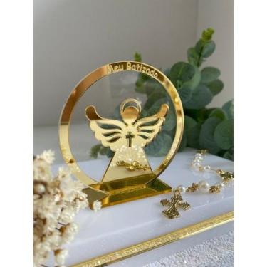 Imagem de Kit Lembrancinha Batizado Anjo em Acrílico kit 5 un - NoBrand, Dourado