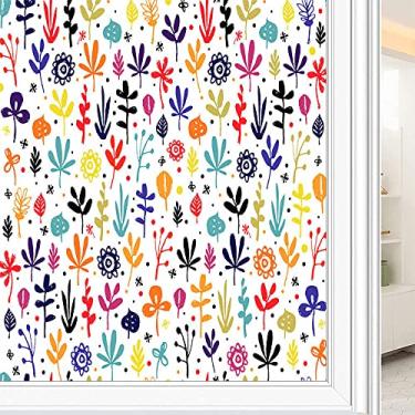 Imagem de Película de janela de privacidade de flores, textura de estilo floral, filme de vidro para sala de estar e escritório em casa, L90 x C 190 cm