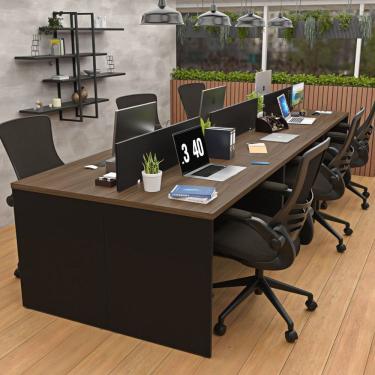 Imagem de Estação De Trabalho Mesa Plataforma Escritório 1200x600 6 Lugares Nogal - Preto