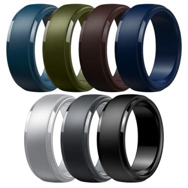 Imagem de Egnaro Anéis de casamento de silicone masculinos: anel de borracha clássico preto - hipoalergênico para academia/ar livre/presente (pacote variado de 1/4/7 com meio tamanho), 15.5-16(24.50mm