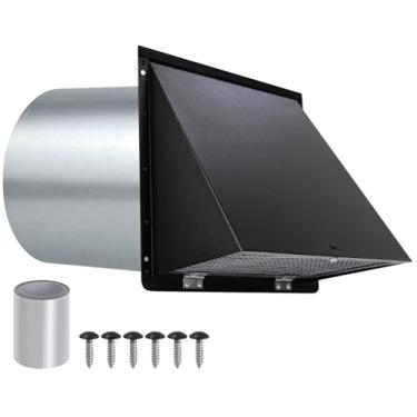 Imagem de JYINCPED Ventilação de parede com capuz de 15 cm com tela e amortecedor, tampa de saída de exaustão extrator de montagem na parede para cozinha doméstica exaustor secador ventilação e exaustão de ar