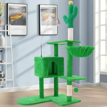 Imagem de Torre de cacto para gatos de 104 cm com poste para arranhar, árvores altas para gatos em ambientes internos, adultos grandes, casinhas e móveis de condomínio aconchegantes de vários níveis com rede